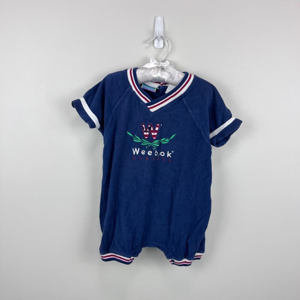 Vintage Weebok Classic Navy Blue Terry Shortall Romper 24 Months